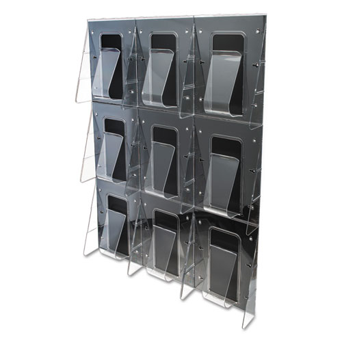 Picture of Stand-Tall 9-Bin Wall-Mount Literature Rack, Mag, 27.5w x 3.38d x 35.63h, Clear/Black
