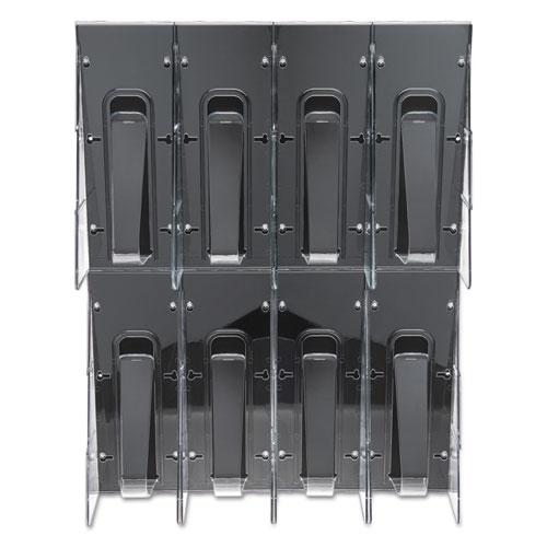 Picture of Stand-Tall 8-Bin Wall-Mount Literature Rack, Leaflet, 18.25w x 3.38d x 23.75h, Clear/Black