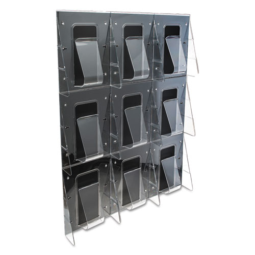 Picture of Stand-Tall 9-Bin Wall-Mount Literature Rack, Mag, 27.5w x 3.38d x 35.63h, Clear/Black