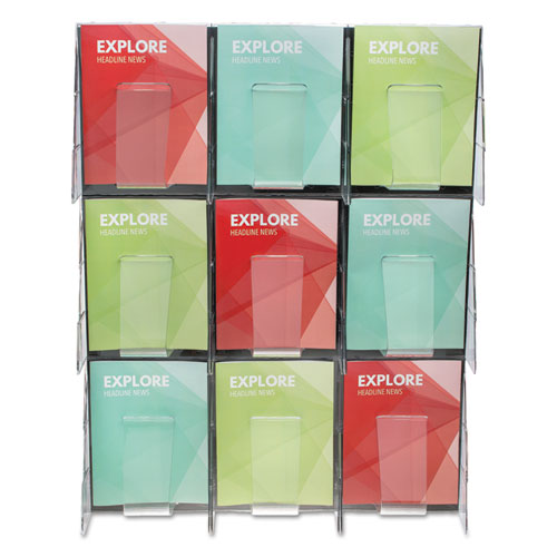 Picture of Stand-Tall 9-Bin Wall-Mount Literature Rack, Mag, 27.5w x 3.38d x 35.63h, Clear/Black