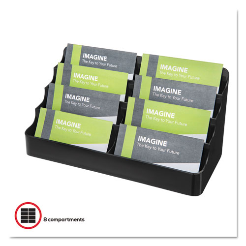 Picture of 8-Tier Recycled Business Card Holder, Holds 400 Cards, 7.88 x 3.88 x 3.38, Plastic, Black