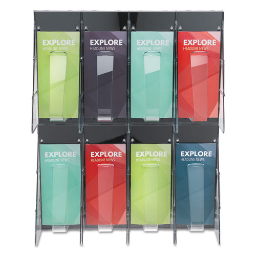 Picture of Stand-Tall 8-Bin Wall-Mount Literature Rack, Leaflet, 18.25w x 3.38d x 23.75h, Clear/Black