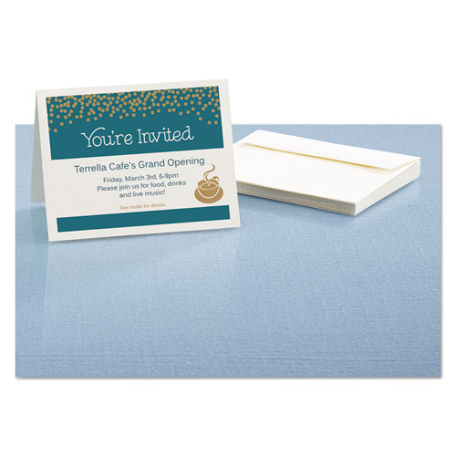 Picture of Note Cards with Matching Envelopes, Inkjet, 65lb, 4.25 x 5.5, Textured Uncoated White, 50 Cards, 2 Cards/Sheet, 25 Sheets/Box