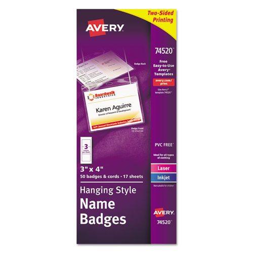 Picture of Necklace-Style Badge Holder w/Laser/Inkjet Insert, Top Load, 4 x 3, WE, 50/Box