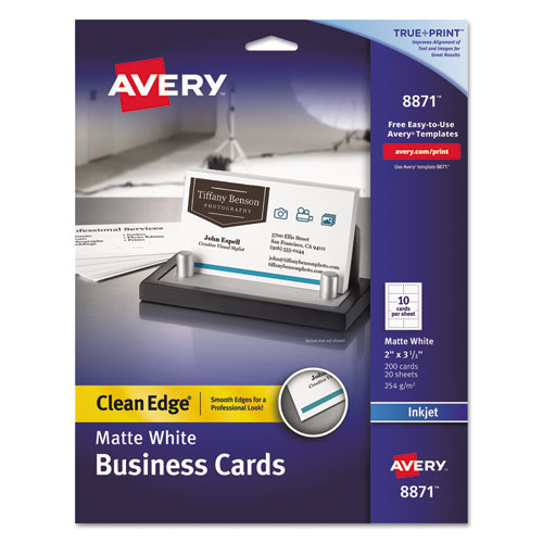 Picture of True Print Clean Edge Business Cards, Inkjet, 2 x 3.5, White, 200 Cards, 10 Cards/Sheet, 20 Sheets/Pack