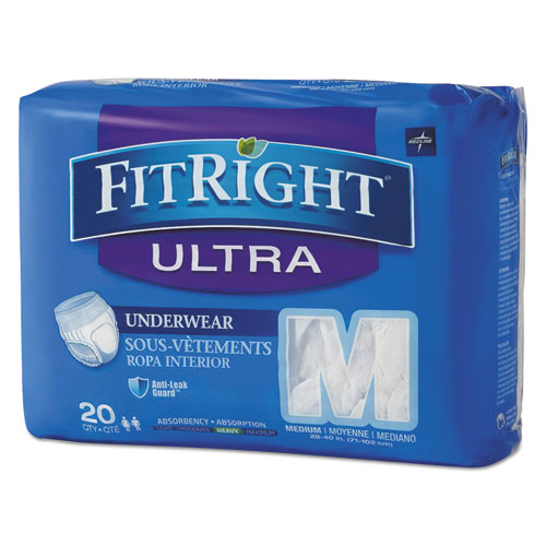 Picture of FitRight Ultra Protective Underwear, Medium, 28" to 40" Waist, 20/Pack, 4 Pack/Carton