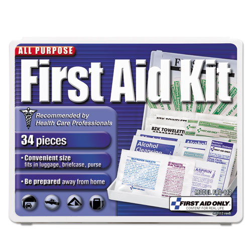 Picture of All-Purpose First Aid Kit, 34 Pieces, 3.74 x 4.75, 34 Pieces, Plastic Case