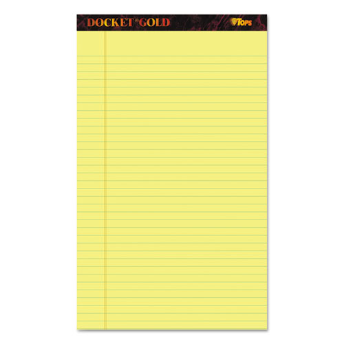 Picture of Docket Gold Ruled Perforated Pads, Wide/Legal Rule, 50 Canary-Yellow 8.5 x 14 Sheets, 12/Pack