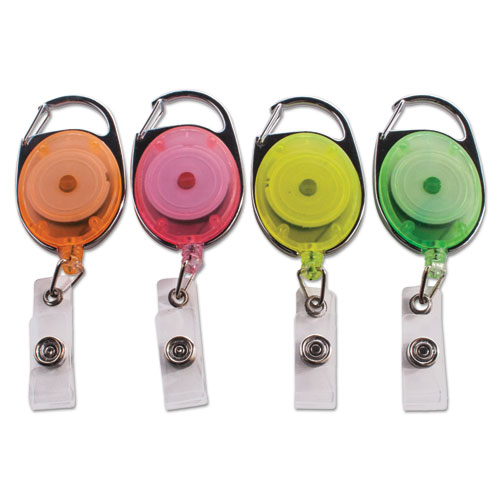 Picture of Carabiner-Style Retractable ID Card Reel, 30" Extension, Assorted Neon Colors, 20/Pack