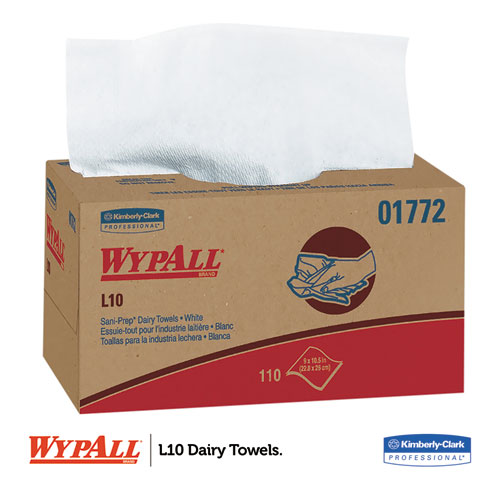 Picture of L10 SANI-PREP Dairy Towels, POP-UP Box, 1-Ply, 10.25 x 10.5, White, 110/Pack, 18 Packs/Carton