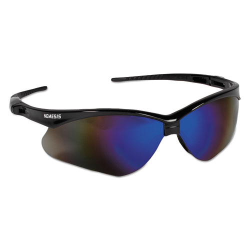 Nemesis+Safety+Glasses%2C+Black+Frame%2C+Blue+Mirror+Lens