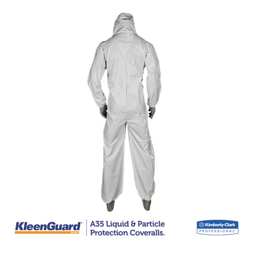 Picture of A35 Liquid and Particle Protection Coveralls, Zipper Front, Hooded, Elastic Wrists and Ankles, Large, White, 25/Carton