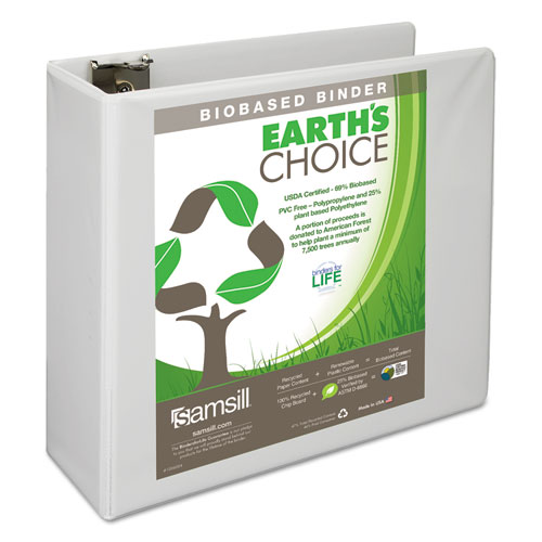 Picture of Earth's Choice Biobased D-Ring View Binder, 3 Rings, 4" Capacity, 11 x 8.5, White