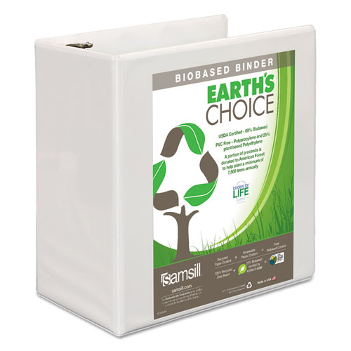 Picture of Earth's Choice Biobased D-Ring View Binder, 3 Rings, 5" Capacity, 11 x 8.5, White