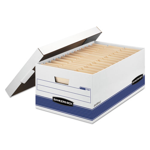 Picture of STOR/FILE Medium-Duty Storage Boxes, Legal Files, 15.88" x 25.38" x 10.25", White/Blue, 12/Carton