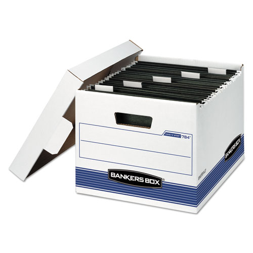 Picture of HANG'N'STOR Medium-Duty Storage Boxes, Letter Files, 12.63" x 15.63" x 10", White/Blue, 4/Carton