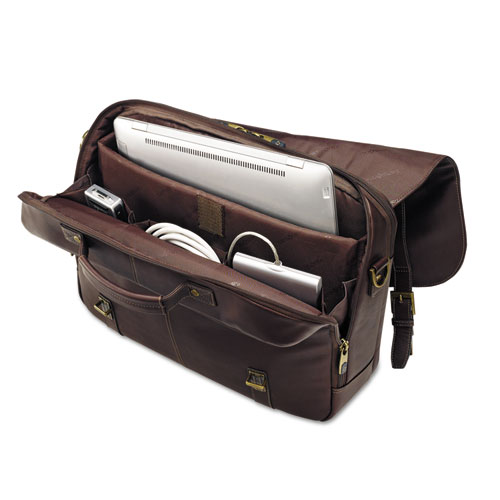 Picture of Leather Flapover Case, Fits Devices Up to 15.6", Leather, 16 x 6 x 13, Brown