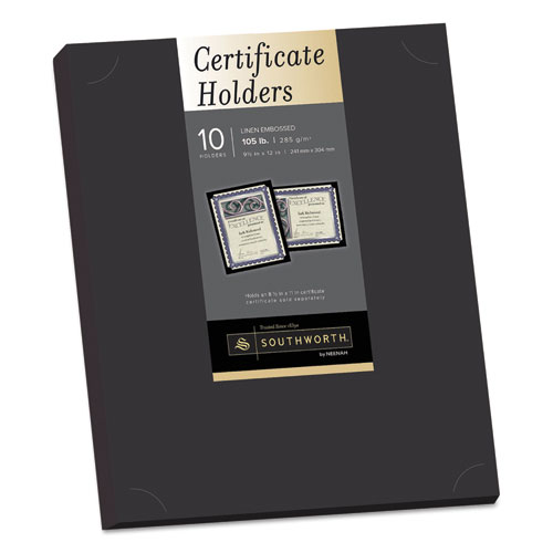 Picture of Certificate Holder, Black, 105lb Linen Stock, 12 x 9.5, 10/Pack