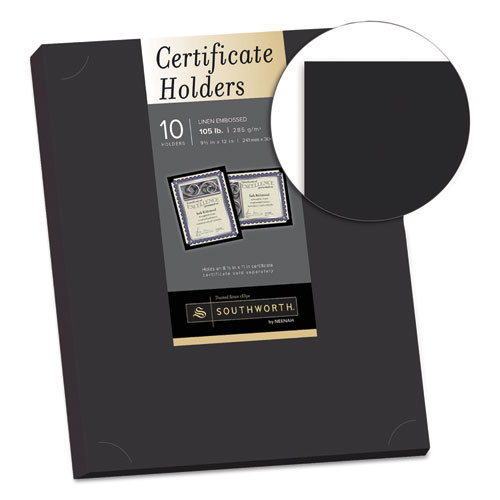 Picture of Certificate Holder, Black, 105lb Linen Stock, 12 x 9.5, 10/Pack