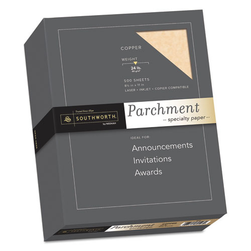 Parchment+Specialty+Paper%2C+24+lb+Bond+Weight%2C+8.5+x+11%2C+Copper%2C+500%2FBox