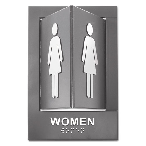 Picture of Pop-Out ADA Sign, Women, Tactile Symbol/Braille, Plastic, 6 x 9, Gray/White