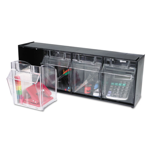 Picture of Tilt Bin Interlocking Multi-Bin Storage Organizer, 4 Sections, 23.63" x 6.63" x 8.13", Black/Clear