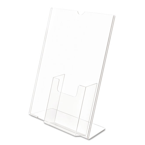 Picture of Superior Image Slanted Sign Holder with Front Pocket, 9w x 4.5d x 10.75h, Clear