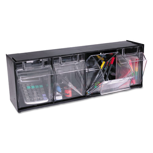 Picture of Tilt Bin Interlocking Multi-Bin Storage Organizer, 4 Sections, 23.63" x 6.63" x 8.13", Black/Clear