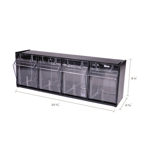 Picture of Tilt Bin Interlocking Multi-Bin Storage Organizer, 4 Sections, 23.63" x 6.63" x 8.13", Black/Clear