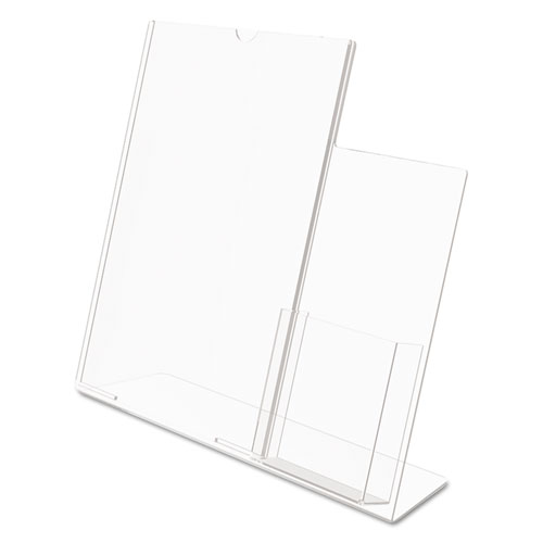 Picture of Superior Image Slanted Sign Holder with Side Pocket, 13.5w x 4.25d x 10.88h, Clear