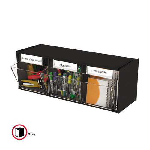 Picture of Tilt Bin Interlocking Multi-Bin Storage Organizer, 3 Sections, 23.63" x 7.75" x 9.5", Black/Clear