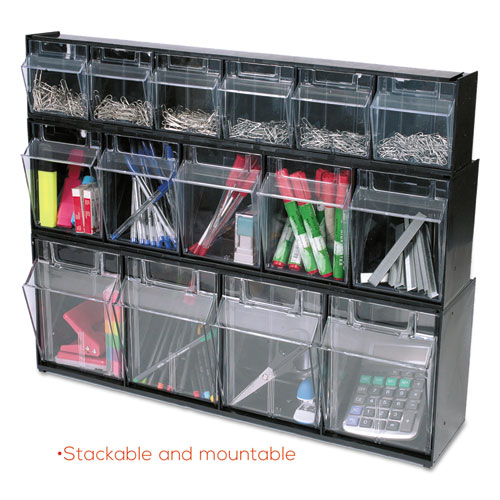 Picture of Tilt Bin Interlocking Multi-Bin Storage Organizer, 4 Sections, 23.63" x 6.63" x 8.13", Black/Clear