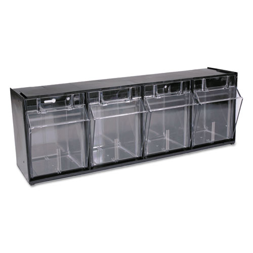 Picture of Tilt Bin Interlocking Multi-Bin Storage Organizer, 4 Sections, 23.63" x 6.63" x 8.13", Black/Clear