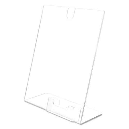 Picture of Superior Image Slanted Sign Holder with Business Card Holder, 8.5w x 4.5d x 11h, Clear