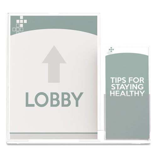 Picture of Superior Image Slanted Sign Holder with Side Pocket, 13.5w x 4.25d x 10.88h, Clear