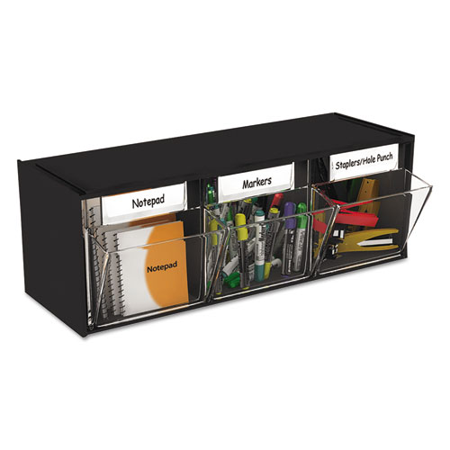 Picture of Tilt Bin Interlocking Multi-Bin Storage Organizer, 3 Sections, 23.63" x 7.75" x 9.5", Black/Clear