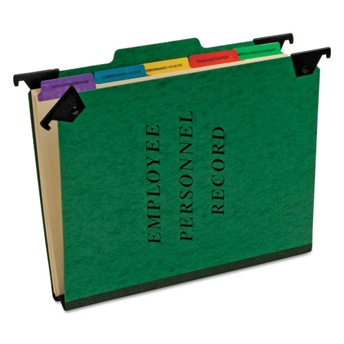 Picture of Hanging-Style Personnel Folders, 5 Dividers with 1/5-Cut Tabs, Letter Size, 1/3-Cut Exterior Tabs, Green