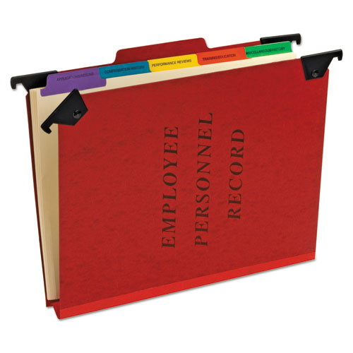 Picture of Hanging-Style Personnel Folders, 5 Dividers with 1/5-Cut Tabs, 1/3-Cut Exterior Tabs, Letter Size, Red
