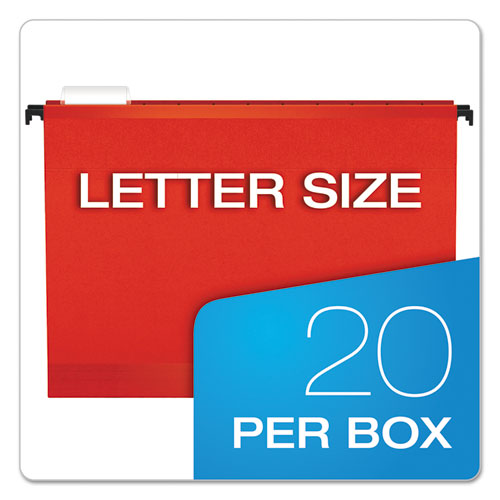 Picture of SureHook Hanging Folders, Letter Size, 1/5-Cut Tabs, Red, 20/Box