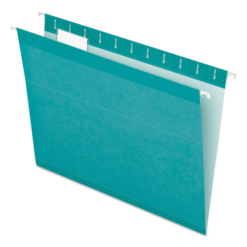 Picture of Colored Reinforced Hanging Folders, Letter Size, 1/5-Cut Tabs, Aqua, 25/Box