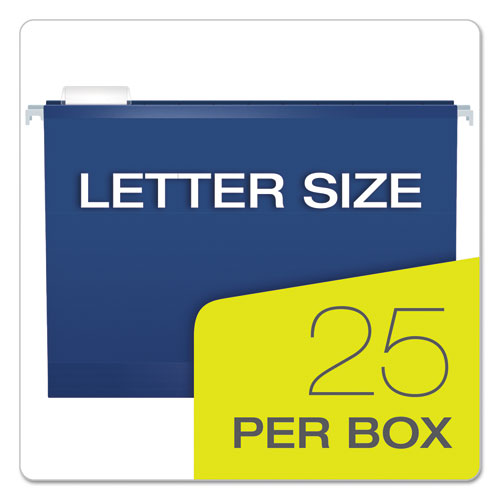 Picture of Colored Reinforced Hanging Folders, Letter Size, 1/5-Cut Tabs, Navy, 25/Box