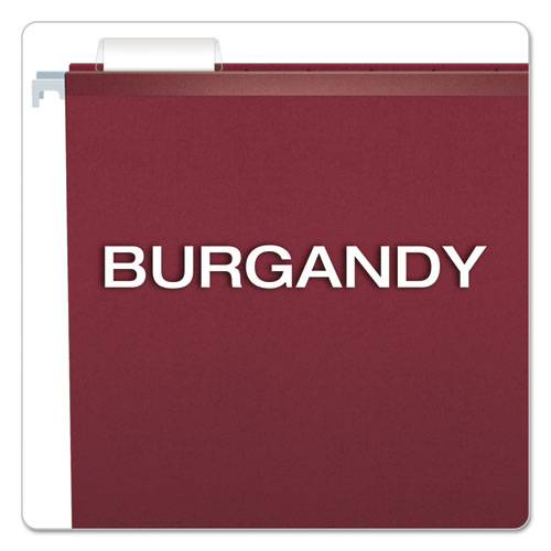 Picture of Colored Reinforced Hanging Folders, Letter Size, 1/5-Cut Tabs, Burgundy, 25/Box