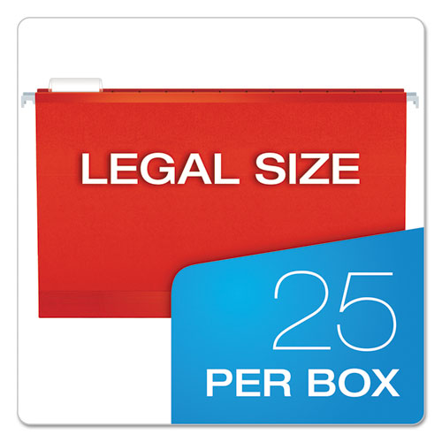 Picture of Extra Capacity Reinforced Hanging File Folders with Box Bottom, 2" Capacity, Legal Size, 1/5-Cut Tabs, Red, 25/Box