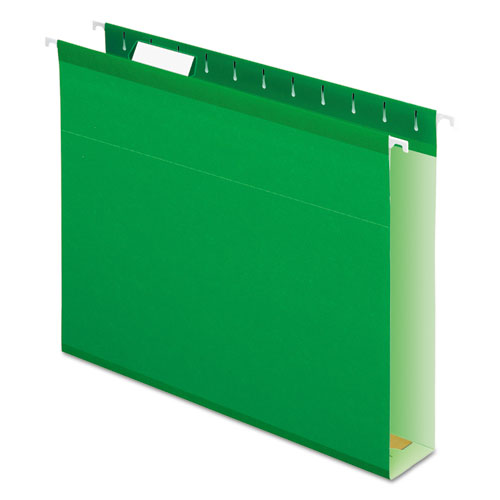 Picture of Extra Capacity Reinforced Hanging File Folders with Box Bottom, 2" Capacity, Letter Size, 1/5-Cut Tabs, Bright Green, 25/Box