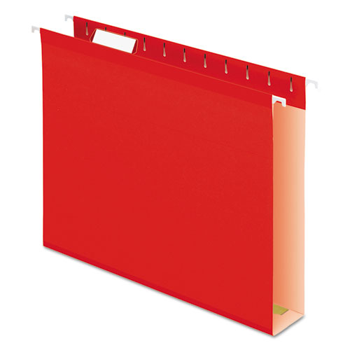 Picture of Extra Capacity Reinforced Hanging File Folders with Box Bottom, 2" Capacity, Letter Size, 1/5-Cut Tabs, Red, 25/Box