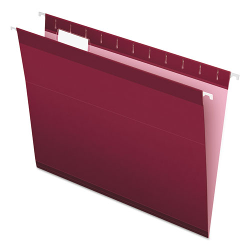 Picture of Colored Reinforced Hanging Folders, Letter Size, 1/5-Cut Tabs, Burgundy, 25/Box