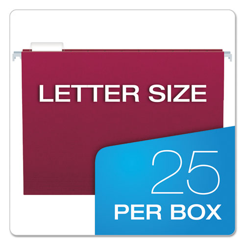 Picture of Colored Hanging Folders, Letter Size, 1/5-Cut Tabs, Burgundy, 25/Box