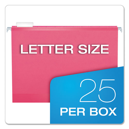 Picture of Colored Reinforced Hanging Folders, Letter Size, 1/5-Cut Tabs, Pink, 25/Box