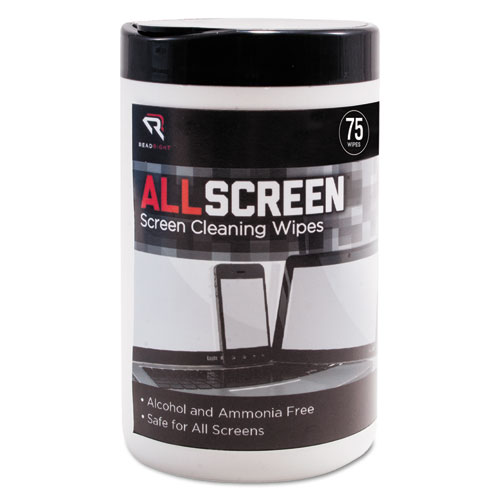 AllScreen+Screen+Cleaning+Wipes%2C+1-Ply%2C+6+x+6%2C+Unscented%2C+White%2C+75%2FTub