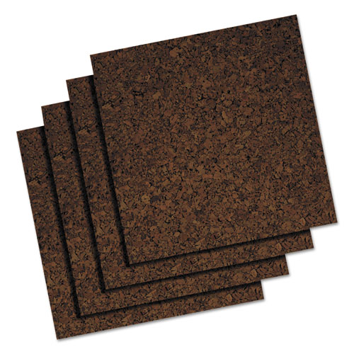 Picture of Cork Tile Panels, Authentic Natural Cork Surface, 12" x 0.38" x 12", Dark Brown, 4/Pack